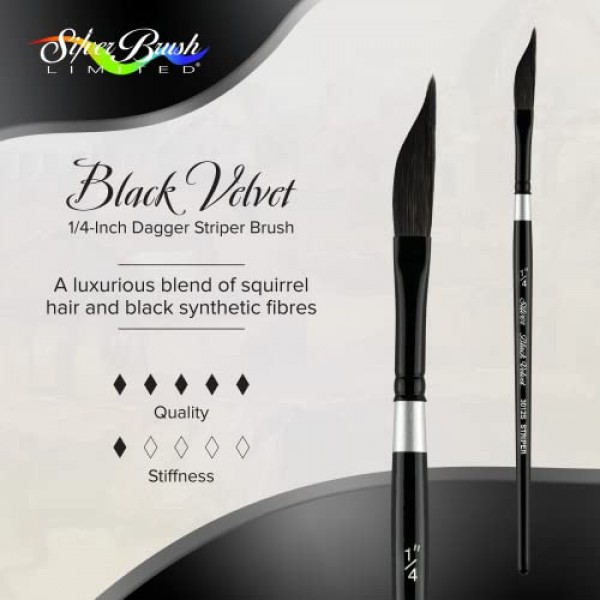 Silver Brush Limited 3012S1/4in 블랙 벨벳 대거 스트라이퍼 수채화 물감 페인트 브러시, 크기 1/4인치, 짧은 핸들 크기 - 1/4