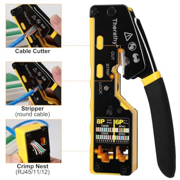 Cat5e Cat6 모듈러 플러그용 이더넷 크림퍼를 통한 RJ45 압착 도구 통과, 올인원 Cat6 압착 도구