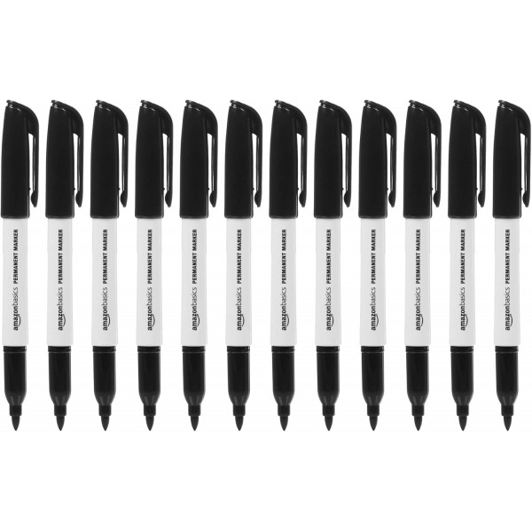Amazon Basics - Permanent Marker, 검정, 12팩 및 접이식 젤 펜, 파인 포인트, 파란색, 접이식 젤 펜이 포함된 12팩 번들, 파란색, 12팩