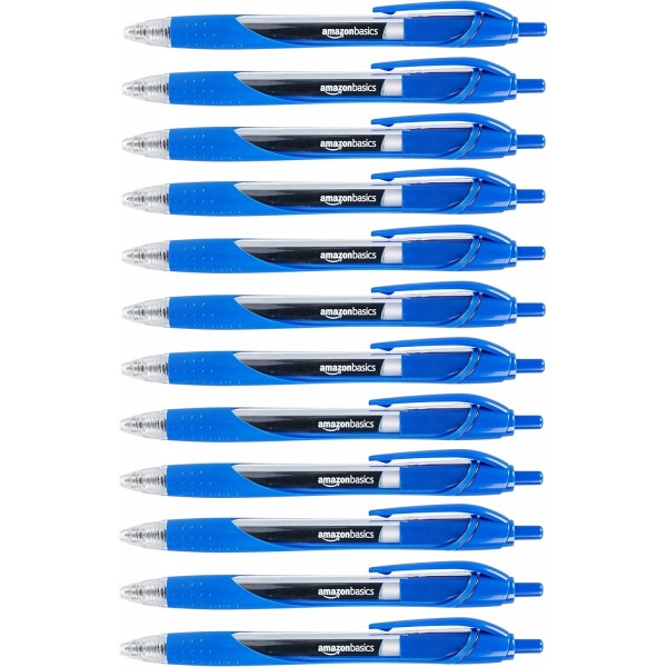 Amazon Basics - Permanent Marker, 검정, 12팩 및 접이식 젤 펜, 파인 포인트, 파란색, 접이식 젤 펜이 포함된 12팩 번들, 파란색, 12팩