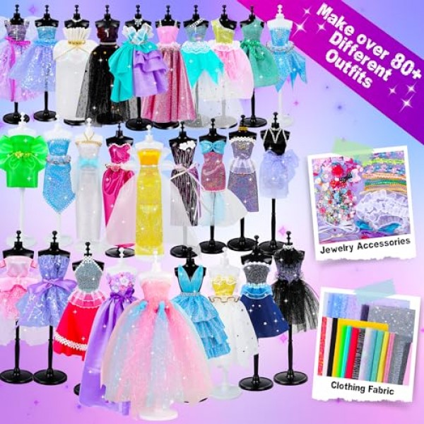 600개 이상의 소녀용 패션 디자이너 키트, 마네킹 4개가 포함된 바느질 키트, 어린이를 위한 DIY 예술 및 공예 활동, 6세 7 8 9 10 11 12세 이상 선물용 소녀 장난감