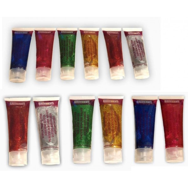 STORE 아크릴 페인트 6색 Uni Glitter Glitter 6 x 75ml ACRYLIC COLOR 들것 프레임 등을 위한 튜브의 고품질 아티스트 페인트