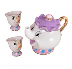 YOFXZGR 미녀와 야수 만화 Mrs.Potts 칩 차 주전자 & 컵 세트 주전자 머그컵 Potts 조각 세라믹 주전자(찻주전자 & 2컵)