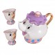 YOFXZGR 미녀와 야수 만화 Mrs.Potts 칩 차 주전자 & 컵 세트 주전자 머그컵 Potts 조각 세라믹 주전자(찻주전자 & 2컵)