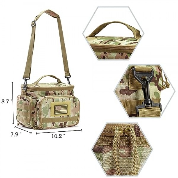 MOV COMPRA 남성용 전술 도시락 가방, 남성용 누수 방지 보온 도시락 MOLLE 물병 파우치 포함 대용량 성인용 업무용 도시락, 피크닉(위장 그린)