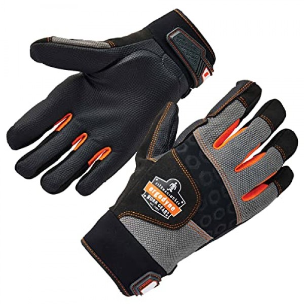 Ergodyne ProFlex 9002 진동 방지 작업 장갑, ANSI/ISO 인증, 풀 핑거, 미디엄, 블랙