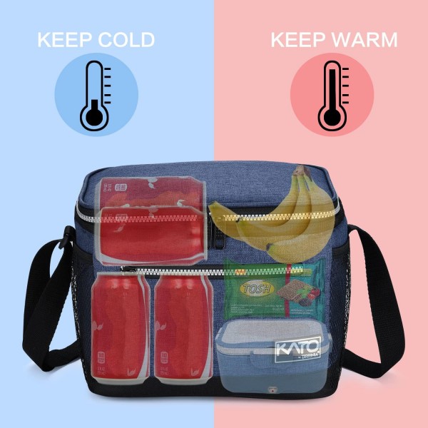 Kato Tirrinia Insulated Lunch Bag for Men and Women 방수 열 휴대용 도시락 Bag for Adults and Kids 재사용 가능한 점심 쿨러 for Office School Black Dark Blue Medium Size Dark Blue