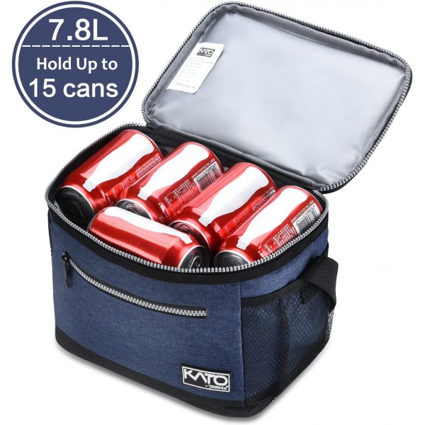 Kato Tirrinia Insulated Lunch Bag for Men and Women 방수 열 휴대용 도시락 Bag for Adults and Kids 재사용 가능한 점심 쿨러 for Office School Black Dark Blue Medium Size Dark Blue