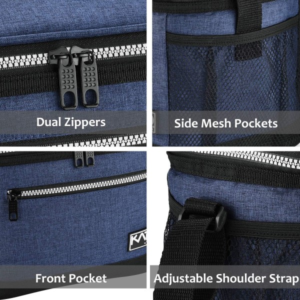 Kato Tirrinia Insulated Lunch Bag for Men and Women 방수 열 휴대용 도시락 Bag for Adults and Kids 재사용 가능한 점심 쿨러 for Office School Black Dark Blue Medium Size Dark Blue