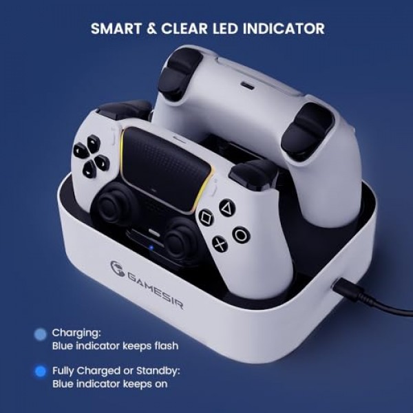 GameSir PS5 컨트롤러 충전기 스테이션, LED 표시기가 있는 듀얼 플레이스테이션 5 컨트롤러용 듀얼센스 충전 스테이션 도크, PS5 컨트롤러용 교체용 고속 충전 스탠드