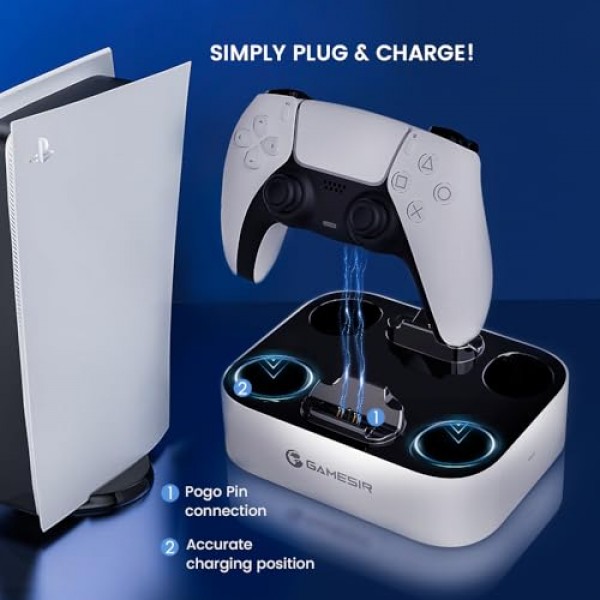 GameSir PS5 컨트롤러 충전기 스테이션, LED 표시기가 있는 듀얼 플레이스테이션 5 컨트롤러용 듀얼센스 충전 스테이션 도크, PS5 컨트롤러용 교체용 고속 충전 스탠드
