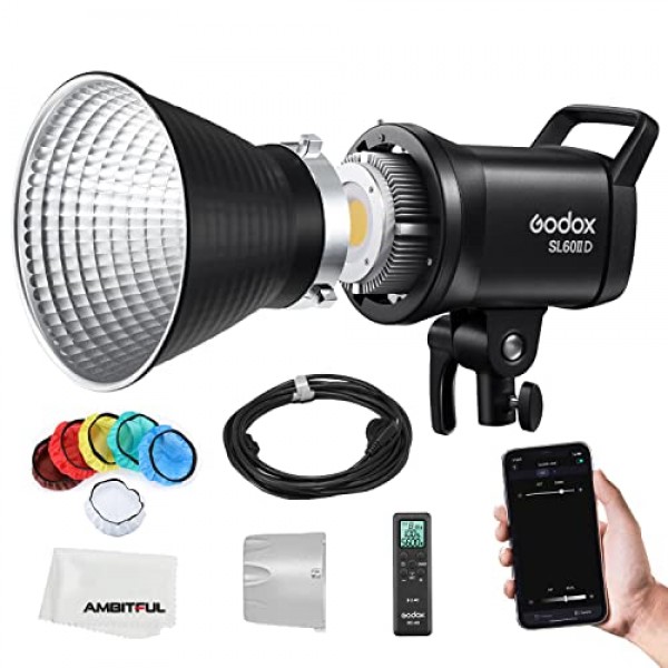 Godox SL60II-D SL-60W 업그레이드된 CRI 96+,TLCI 97+ LED 비디오 조명 백색 일광 연속 조명 5600±200K 70W Bowens Mount 8-FX 효과가 있는 새로운 앱 제어 + RC-A6 리모콘