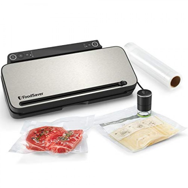 FoodSaver VS3190X 다목적 식품 진공 실러 | 식품 진공 실러 | 3 x 보존 및 마리네이드 진공 용기 | 진공 롤 1개, 진공 백 4개, 진공 밀봉 백 4개