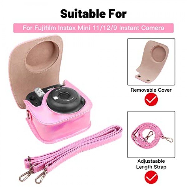 Fujifilm Instax Mini 11 12 9 즉석 카메라용 보호 케이스, 탈착식 스트랩이 있는 프리미엄 PU 가죽 가방 커버, 미니 포토 앨범이 포함된 카메라 케이스, Instax Mini Camrea용 앨범(