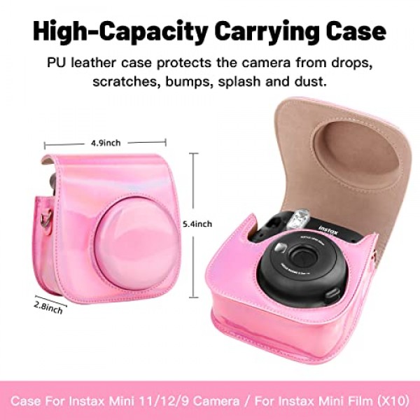 Fujifilm Instax Mini 11 12 9 즉석 카메라용 보호 케이스, 탈착식 스트랩이 있는 프리미엄 PU 가죽 가방 커버, 미니 포토 앨범이 포함된 카메라 케이스, Instax Mini Camrea용 앨범(