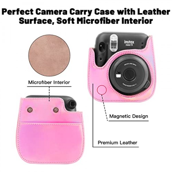 Fujifilm Instax Mini 11 12 9 즉석 카메라용 보호 케이스, 탈착식 스트랩이 있는 프리미엄 PU 가죽 가방 커버, 미니 포토 앨범이 포함된 카메라 케이스, Instax Mini Camrea용 앨범(