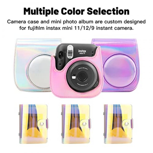 Fujifilm Instax Mini 11 12 9 즉석 카메라용 보호 케이스, 탈착식 스트랩이 있는 프리미엄 PU 가죽 가방 커버, 미니 포토 앨범이 포함된 카메라 케이스, Instax Mini Camrea용 앨범(