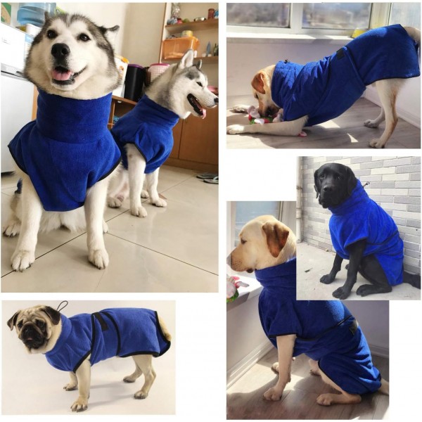 HAPPY HACHI 극세사 개 목욕 가운 목욕 타올 개 목욕 가운 빨 슈퍼 흡수성 수분 빠른 건조 타올 비치 타올 중소형 개 고양이 블루 (XL)