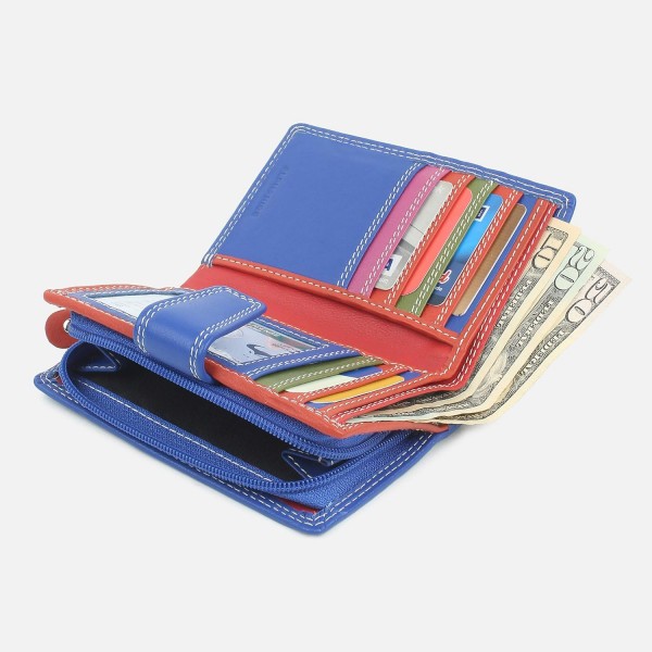 AlphaHide 여성용 정품 가죽 지갑 - RFID 차단 여성용 지갑 - 멀티컬러 지갑(LW108) 블루 미디엄 RFID 지갑