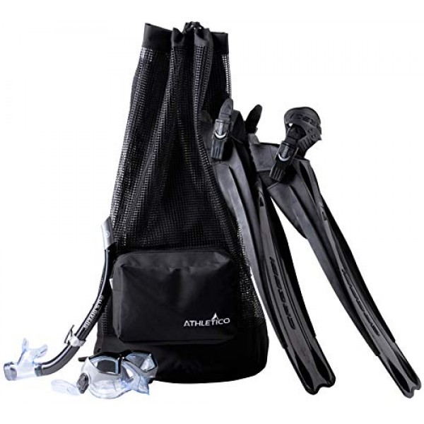 Athletico Scuba Diving Bag - 스쿠버 다이빙 및 스노클링 장비 및 장비를 위한 XL 메쉬 여행용 백팩 - 마스크, 핀, 스노클 등을 보관할 수 있는 드라이 백 블랙