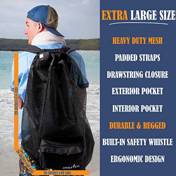 Athletico Scuba Diving Bag - 스쿠버 다이빙 및 스노클링 장비 및 장비를 위한 XL 메쉬 여행용 백팩 - 마스크, 핀, 스노클 등을 보관할 수 있는 드라이 백 블랙