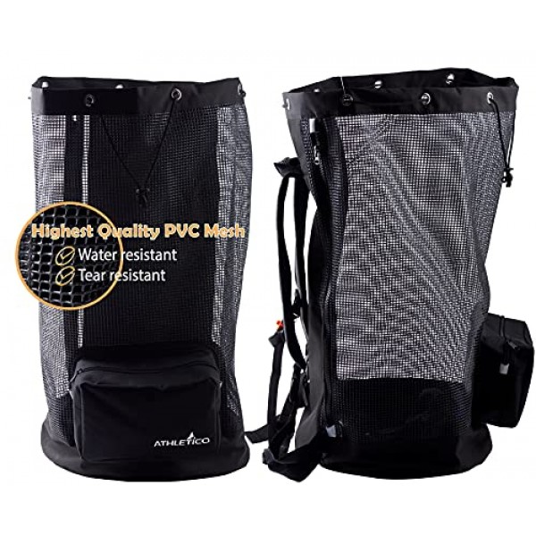 Athletico Scuba Diving Bag - 스쿠버 다이빙 및 스노클링 장비 및 장비를 위한 XL 메쉬 여행용 백팩 - 마스크, 핀, 스노클 등을 보관할 수 있는 드라이 백 블랙