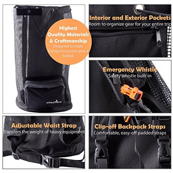 Athletico Scuba Diving Bag - 스쿠버 다이빙 및 스노클링 장비 및 장비를 위한 XL 메쉬 여행용 백팩 - 마스크, 핀, 스노클 등을 보관할 수 있는 드라이 백 블랙