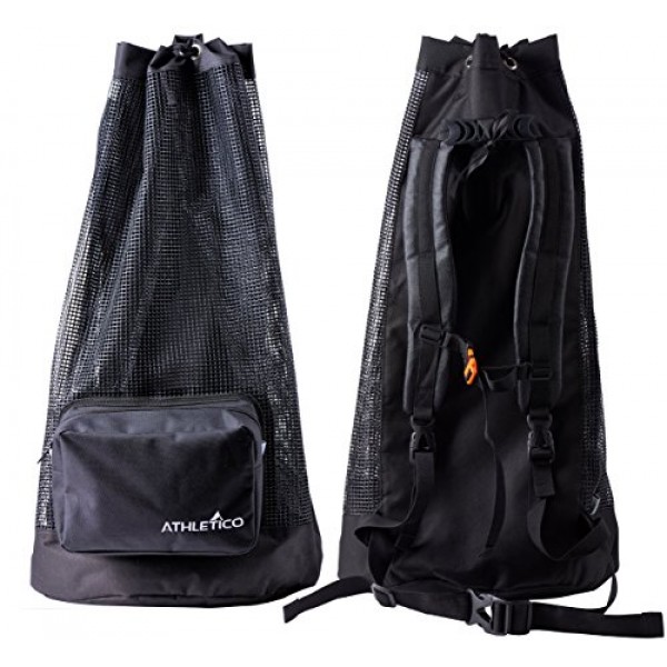 Athletico Scuba Diving Bag - 스쿠버 다이빙 및 스노클링 장비 및 장비를 위한 XL 메쉬 여행용 백팩 - 마스크, 핀, 스노클 등을 보관할 수 있는 드라이 백 블랙