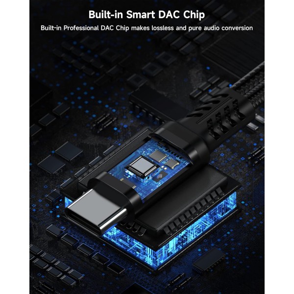 ZOOAUX USB C 헤드폰 어댑터 및 충전, 2 in 1 어댑터 USB C-잭, 60W 고속 충전 지원, USB C 3.5mm 잭 어댑터 Aux for Sumsung S21/S21 Ultra/S20/S20 Ultra/Note20, Huawei P40 Black