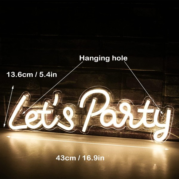 SIGNSHIP 렛츠 파티 네온 라이트 Led 네온 사인 벽 장식, USB 편지 파티 네온 사인 아트 벽 장식 크리스마스 생일 파티 웨딩 약혼 파티 졸업 파티 침실 바 선물 A-Let's Party