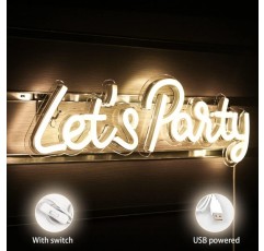 SIGNSHIP 렛츠 파티 네온 라이트 Led 네온 사인 벽 장식, USB 편지 파티 네온 사인 아트 벽 장식 크리스마스 생일 파티 웨딩 약혼 파티 졸업 파티 침실 바 선물 A-Let's Party