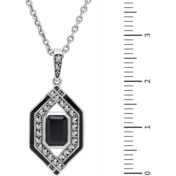 Esse Marcasite 스털링 실버 블랙 스피넬 Marcasite & 블랙 에나멜 아트 데코 목걸이