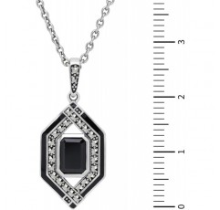 Esse Marcasite 스털링 실버 블랙 스피넬 Marcasite & 블랙 에나멜 아트 데코 목걸이