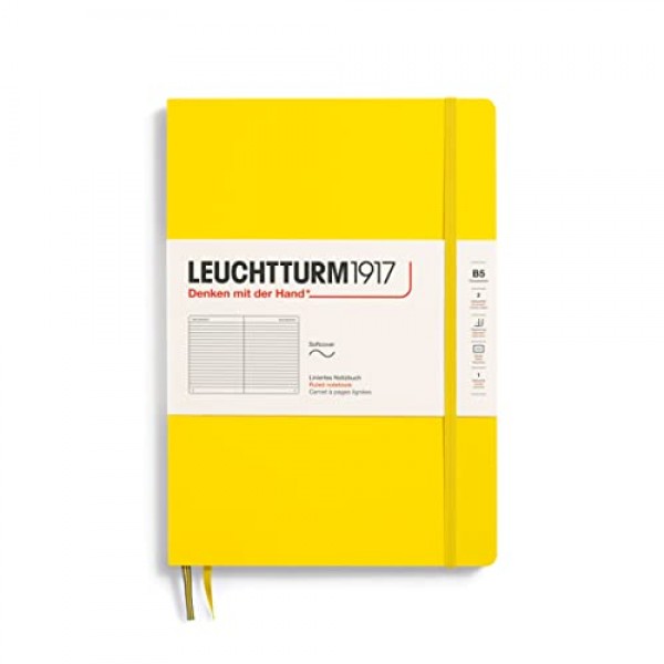 LEUCHTTURM1917 - 노트북 소프트커버 구성 B5-123 쓰기 및 저널링을 위한 번호가 매겨진 페이지(Ruled, Lemon)