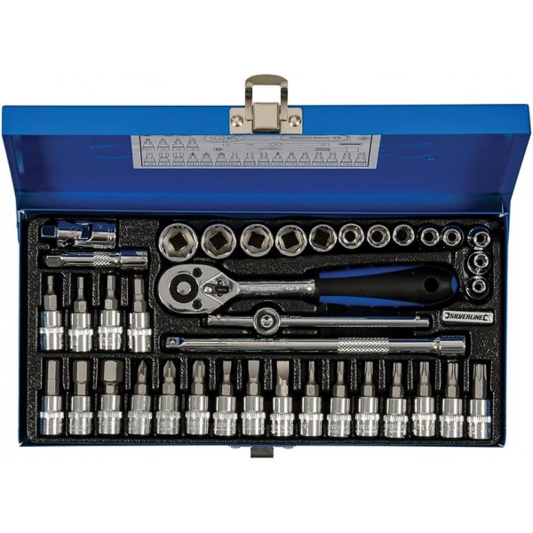 Silverline 633493 소켓 렌치 세트 1/4 드라이브 미터법 38pce 38pce 1 멀티