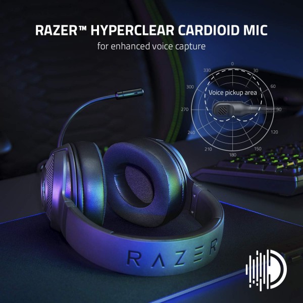 Razer Kraken V3 X - 유선 USB 게임용 헤드셋(경량 헤드폰, TriForce 40mm 드라이버, 카디오이드 HyperClear 마이크, 7.1 서라운드 사운드, RGB Chroma) 블랙 Kraken V3 X 블랙
