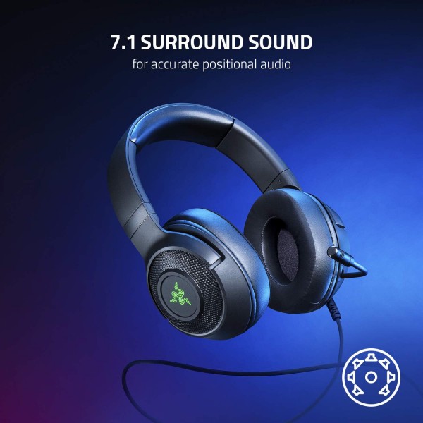 Razer Kraken V3 X - 유선 USB 게임용 헤드셋(경량 헤드폰, TriForce 40mm 드라이버, 카디오이드 HyperClear 마이크, 7.1 서라운드 사운드, RGB Chroma) 블랙 Kraken V3 X 블랙
