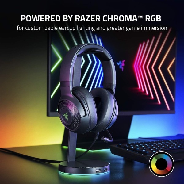 Razer Kraken V3 X - 유선 USB 게임용 헤드셋(경량 헤드폰, TriForce 40mm 드라이버, 카디오이드 HyperClear 마이크, 7.1 서라운드 사운드, RGB Chroma) 블랙 Kraken V3 X 블랙