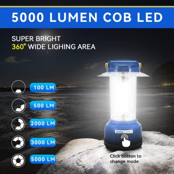 Durapower LED 캠핑 랜턴 충전식, 밝은 5000 루멘, 5가지 모드, 6000mAh 보조베터리, 허리케인, 비상, 정전, 가정용 IP44 방수 랜턴