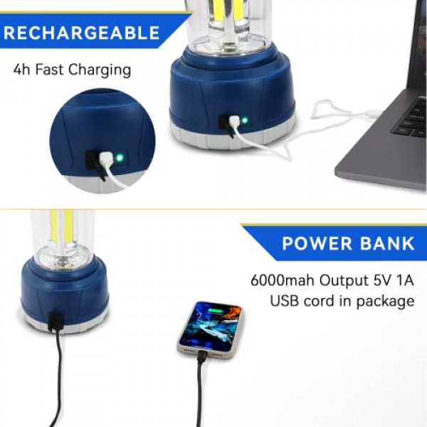 Durapower LED 캠핑 랜턴 충전식, 밝은 5000 루멘, 5가지 모드, 6000mAh 보조베터리, 허리케인, 비상, 정전, 가정용 IP44 방수 랜턴