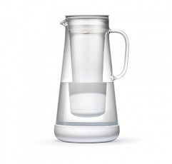 LifeStraw 홈 - 정수 필터 투수, 7컵, 흰색, 실리콘 베이스가 있는 유리, 흰색, 박테리아, 기생충, 미세 플라스틱, 납, 수은, PFAS 및 다양한 화학 물질로부터 일상을 보호합