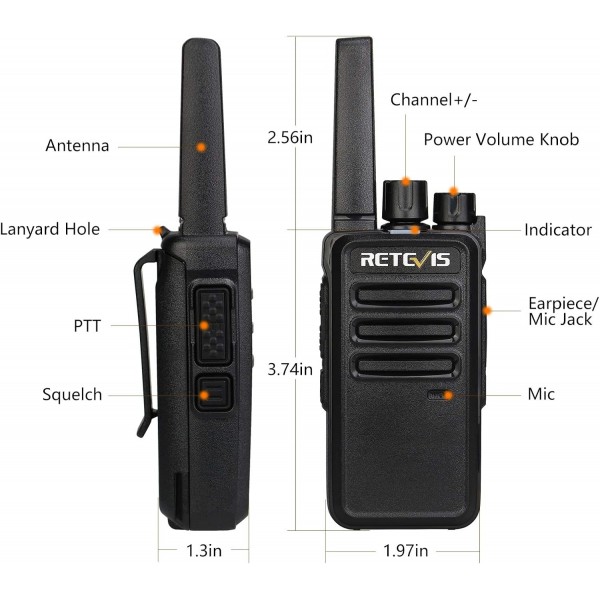 Retevis RT668 양방향 라디오 이어피스 포함 PMR446 라이선스 무료 Rugged 워키토키 및 6방향 충전기 포함 VOX 충전식 양방향 라디오 세트 휴대용 학교 호텔용(6팩, 블랙) 6방향 