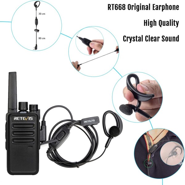 Retevis RT668 양방향 라디오 이어피스 포함 PMR446 라이선스 무료 Rugged 워키토키 및 6방향 충전기 포함 VOX 충전식 양방향 라디오 세트 휴대용 학교 호텔용(6팩, 블랙) 6방향 