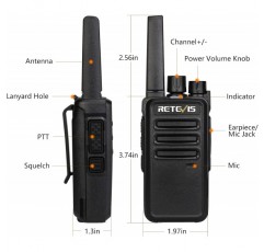 Retevis RT668 양방향 라디오 이어피스 포함 PMR446 라이선스 무료 Rugged 워키토키 및 6방향 충전기 포함 VOX 충전식 양방향 라디오 세트 휴대용 학교 호텔용(6팩, 블랙) 6방향 