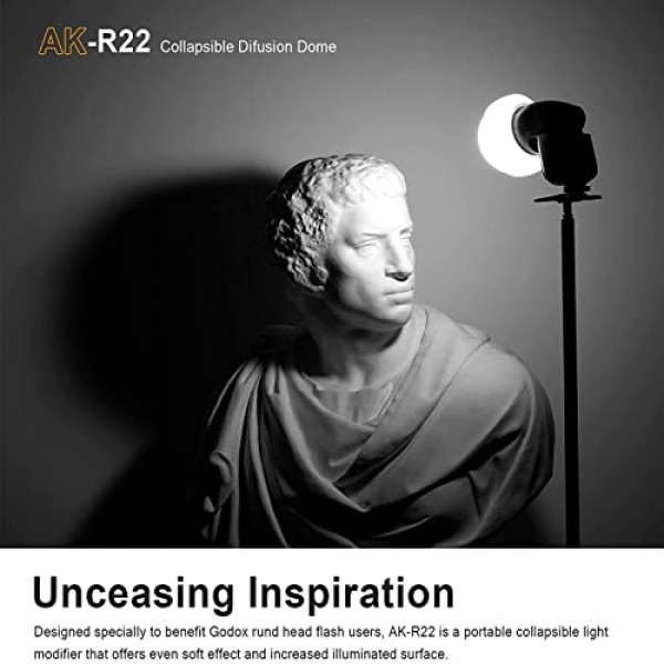 Godox AK-R22 확산 돔 접이식, 돔 디퓨저 Godox AD100Pro, Godox V1 둥근 헤드 플래시, Godox AD200Pro(H200R 포함), 조명 조절 장치는 부드러운 빛도 제공합니다.