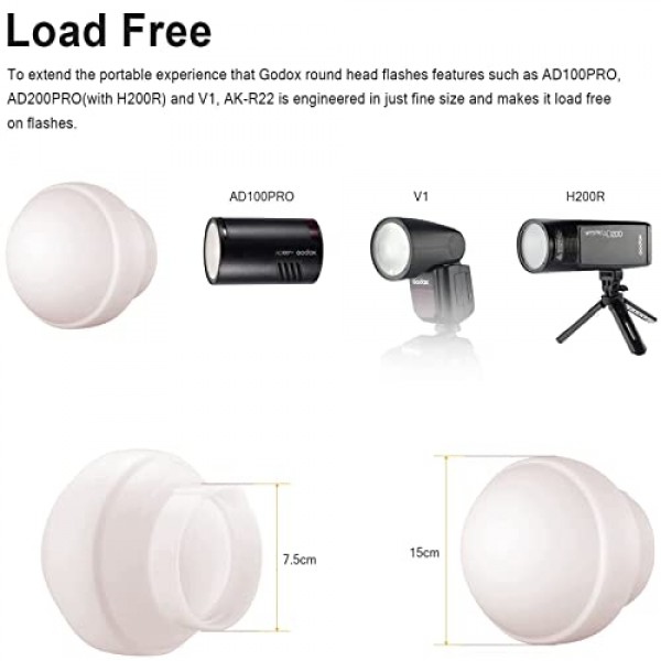 Godox AK-R22 확산 돔 접이식, 돔 디퓨저 Godox AD100Pro, Godox V1 둥근 헤드 플래시, Godox AD200Pro(H200R 포함), 조명 조절 장치는 부드러운 빛도 제공합니다.