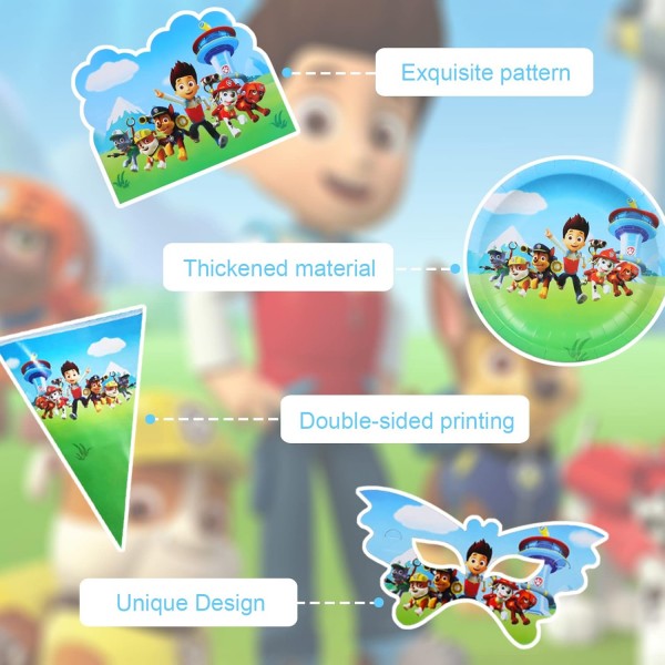GUBOOM Paw Patrol 어린이 생일 식기 세트, 72 조각 Paw Patrol 생일 장식, 생일 파티 식기, 어린이 생일 파티 식기 용품, 10 인용 파티 장식