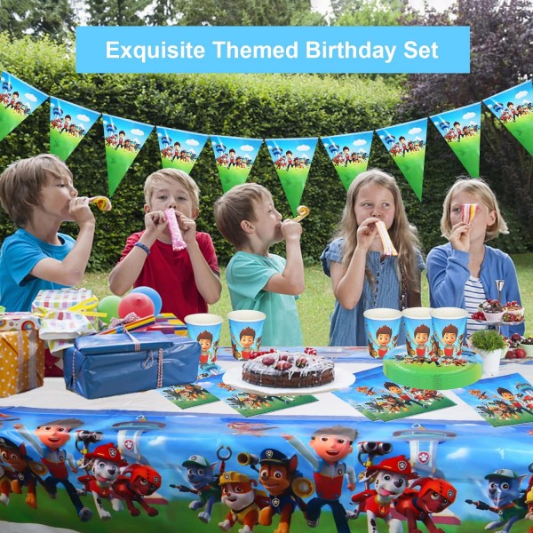 GUBOOM Paw Patrol 어린이 생일 식기 세트, 72 조각 Paw Patrol 생일 장식, 생일 파티 식기, 어린이 생일 파티 식기 용품, 10 인용 파티 장식