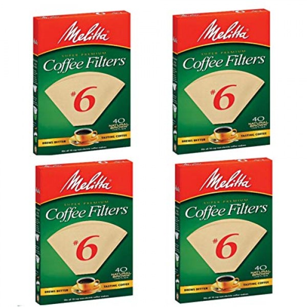 Melitta FBA USA Inc 626412#6 천연 브라운 콘 커피 필터 40개 - 4팩