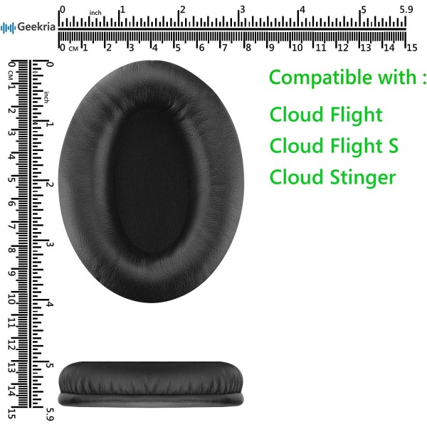 HyperX Cloud Flight, Cloud Flight S, Cloud Stinger 게임용 헤드폰 이어 패드, 헤드셋 이어 패드, 이어 컵 수리 부품용 Geekria QuickFit 교체용 이어 패드(검은색)